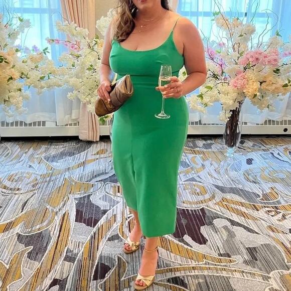 Christian Siriano Grass Green Midi Slip Dress Sleeveless Scoop Neck - Picture 12 of 12